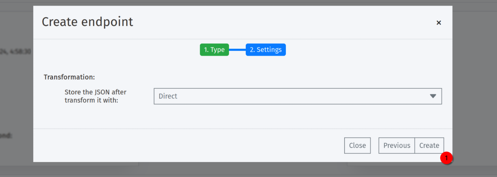 Endpoints modal setting up the HTTP endpoint