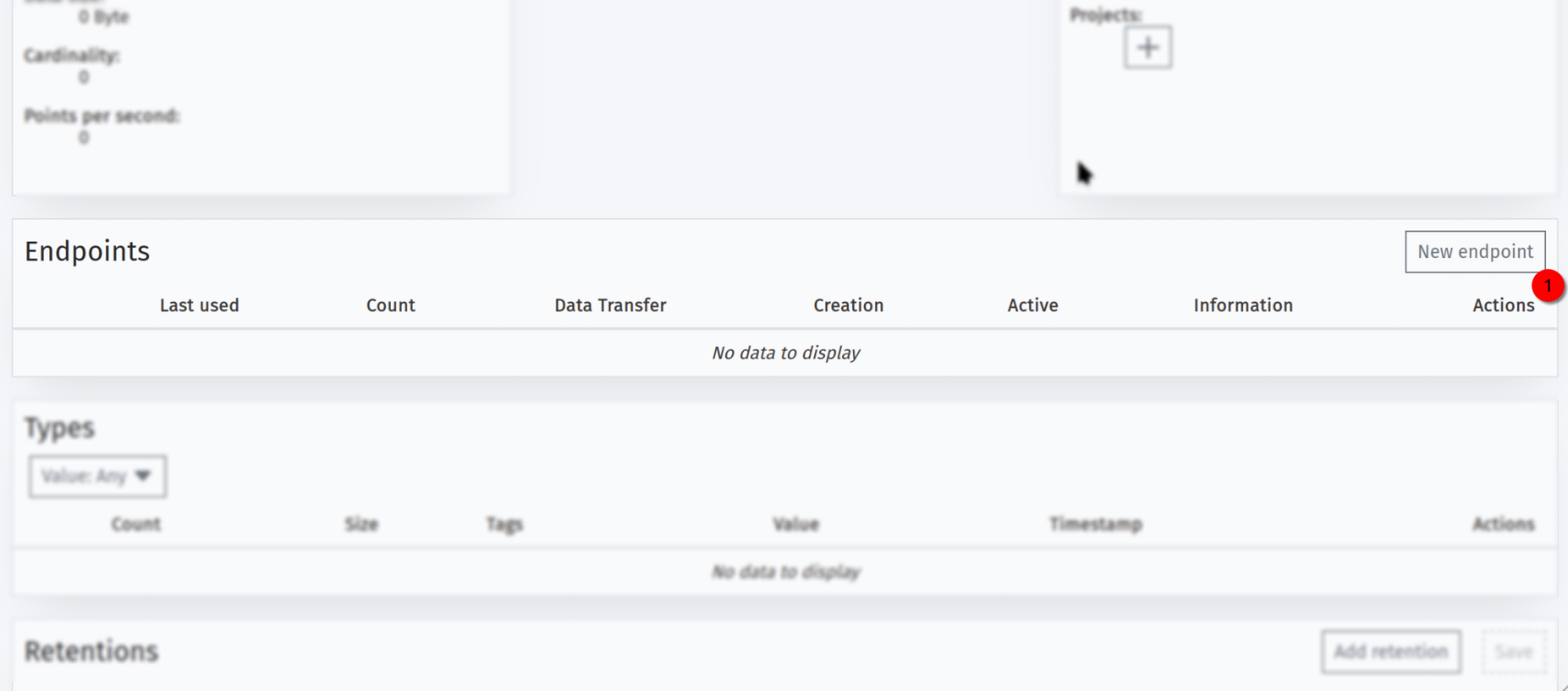 Endpoints card location with a button to create a new endpoint