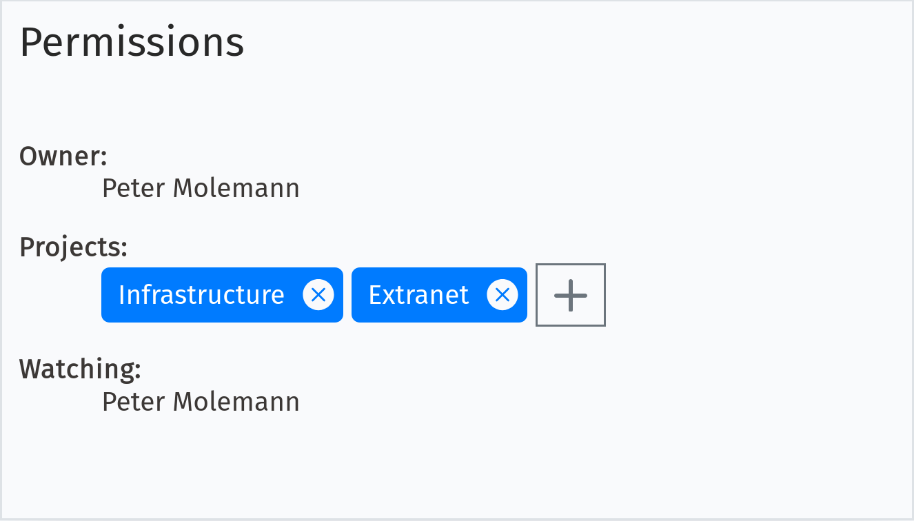 A card that shows that the entity belongs to the projects Infrastructure and Extranet