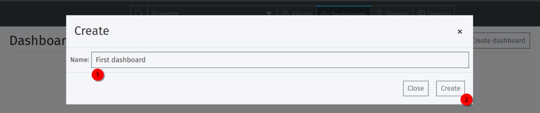 Modal de creación de un nuevo panel con los datos rellenados
